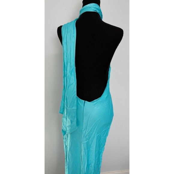 NWT Meshki Dress Womens Size M Turquoise Blue One-Shoulder Halter Midi Satin - Picture 9 of 13